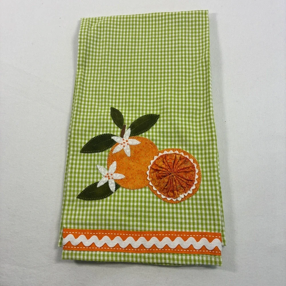 Citrus Appliqué Tea Towel Dunroven‎ Green Gingham Farmhouse Cottagecore Kitchen